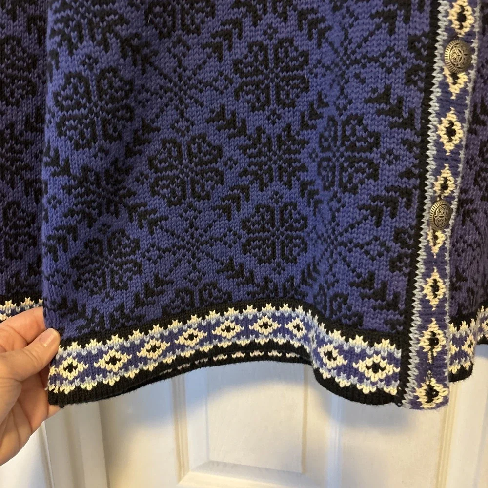 Vtg LL BEAN Sweater Womens XL Nordic Fair Isle Jacquard Cardigan Cotton Purple